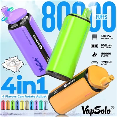 Vapsolo Quads 80k Puffs Bood Fast Shipping Cigarette Electronique Rechargeable Mobile 40ml Airmesh 22k 90000 Dual Crystal E Sigaret Vape